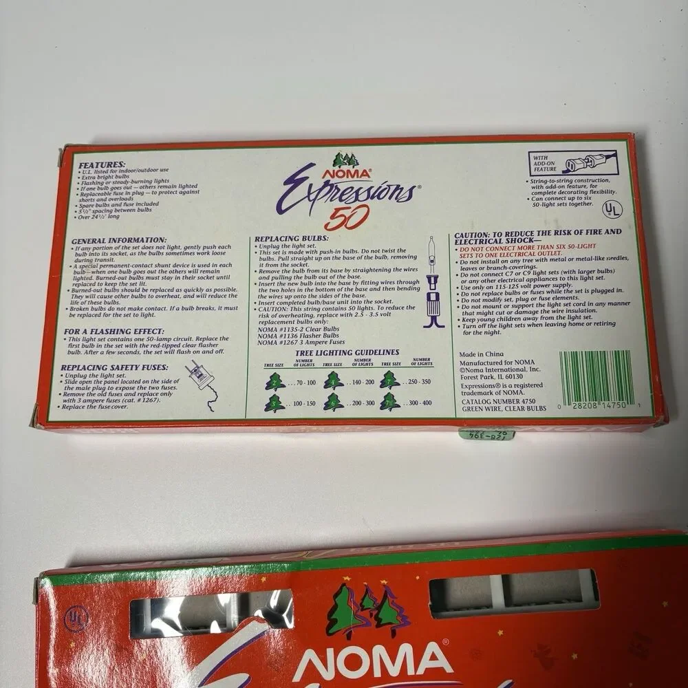 Vtg Noma Expressions 50 Clear Christmas Lights, Set of 3 WORKS Extra Bulbs